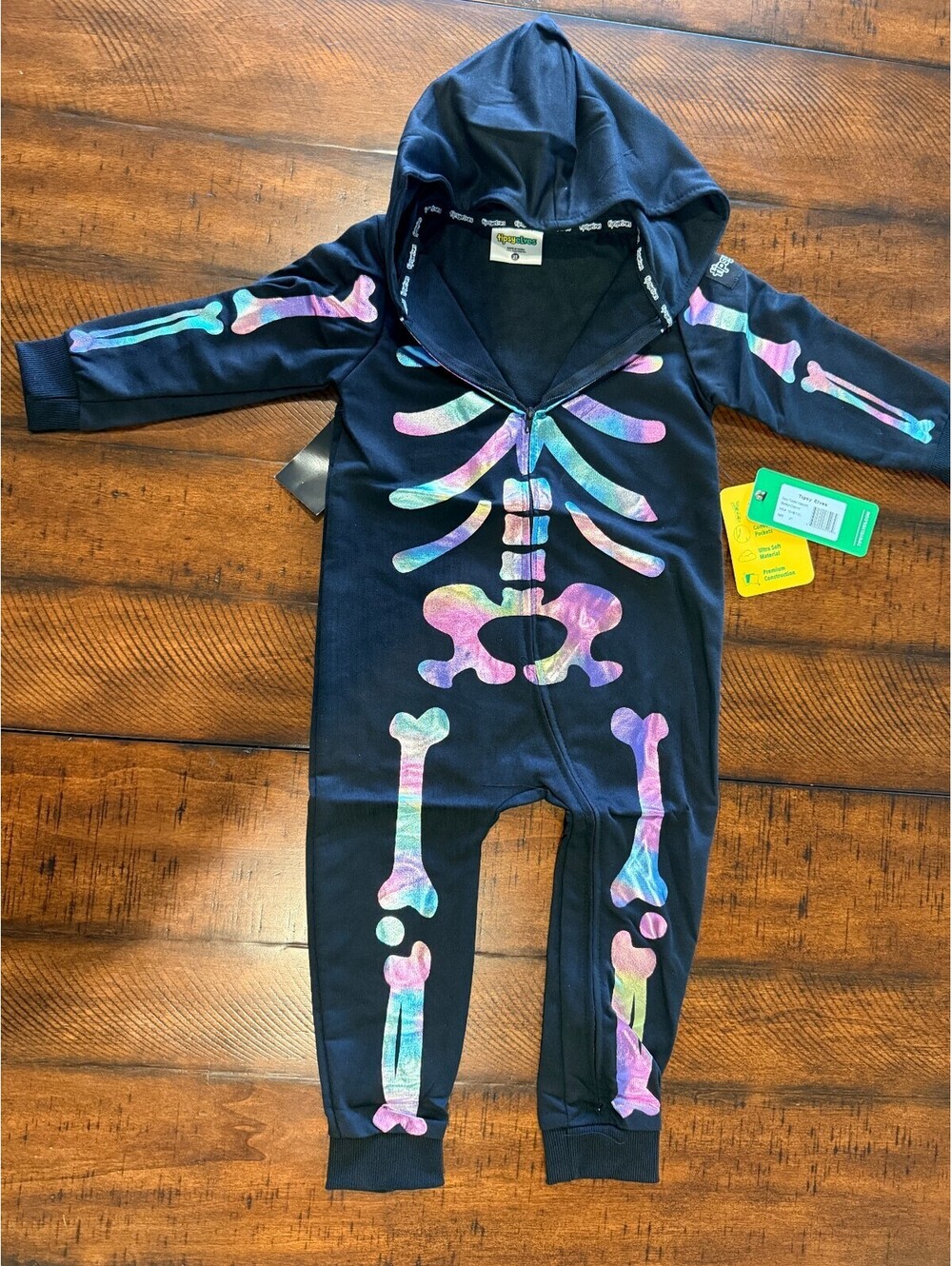 Tipsy Elves Toddler 2T Iridescent Skeleton Halloween Costume Hooded NWT